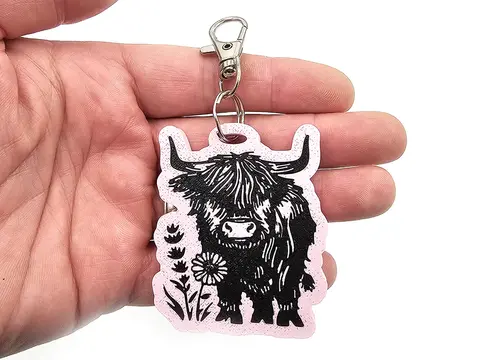 Highland Cow Keyring with Split Ring and Claw Clasp