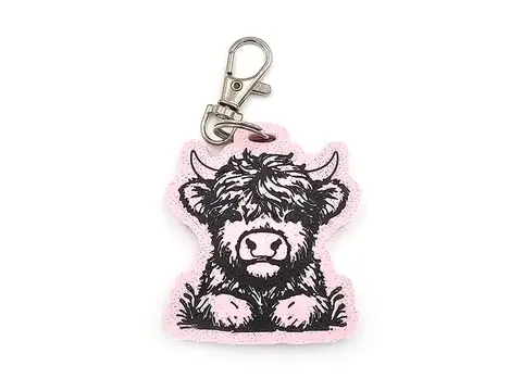 Hairy Coo Highland Cow Keyring with Split Ring and Claw Clasp