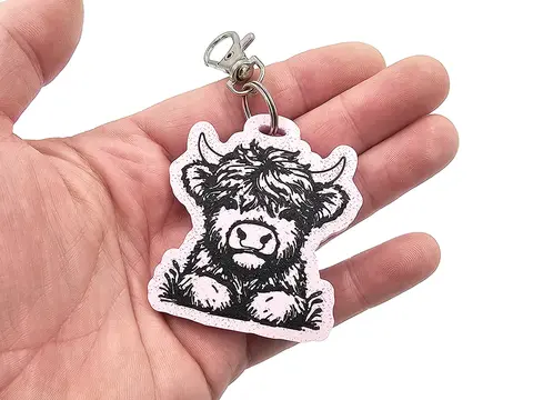 Hairy Coo Highland Cow Keyring with Split Ring and Claw Clasp