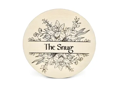 The Snug Room Door Sign Decorative Wooden Plaque Elegant Engraved Round Design