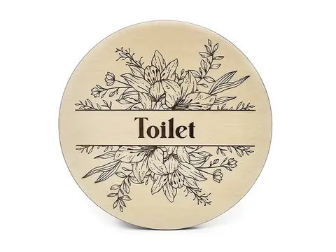 Toilet Door Sign Floral Decorative Wooden Plaque Elegant Engraved Round Design