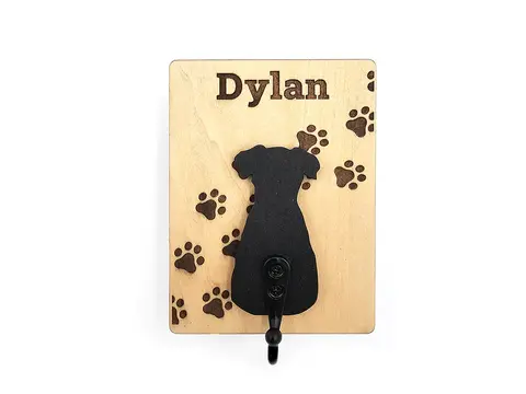Custom Dog Lead Holder Wall Mounted Engraved With Dog Paws and Name Personalised Gift Ideas