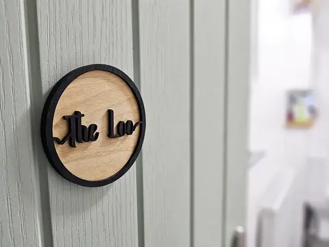 The Loo Door Sign Decorative Wooden Plaque Elegant Round Design