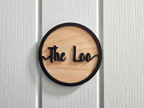 The Loo Door Sign Decorative Wooden Plaque Elegant Round Design