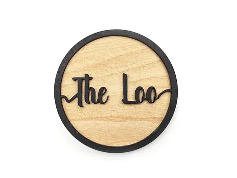 The Loo Door Sign Decorative Wooden Plaque Elegant Round Design