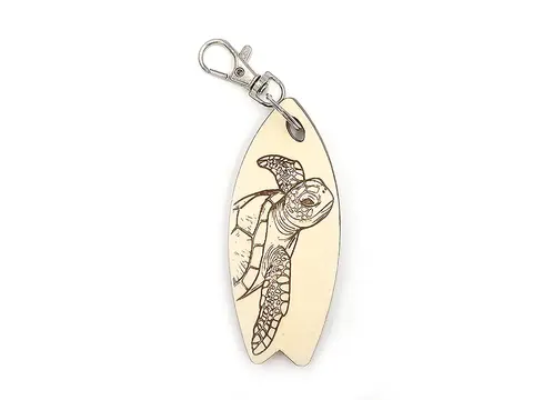 Novelty Surfing Turtle Themed Surfboard Shaped Wooden Keyring