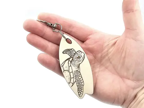 Novelty Surfing Turtle Themed Surfboard Shaped Wooden Keyring