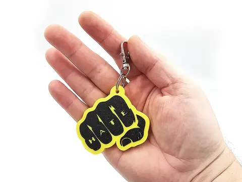 Fist Shaped Keyring with Hate Tattoo