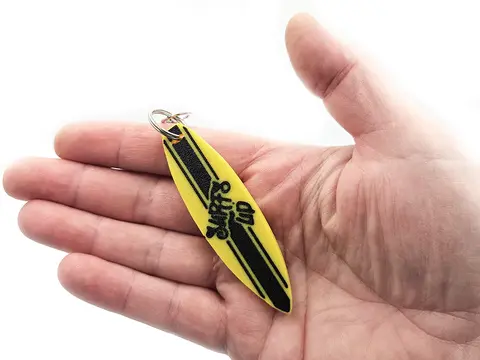 Surfboard Keyring Surfs Up Stripes Bag Tag Charm