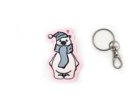 Baby Polar Bear in Hat & Scarf Keyring Novelty Bag Tag Charm