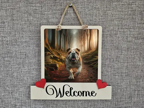 Bulldog Welcome Sign Modern Design With Colourful Picture