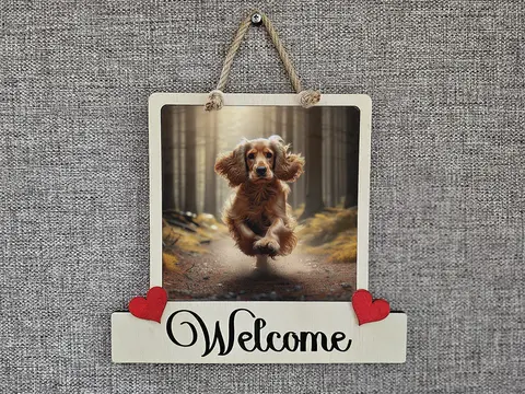 Red Cocker Spaniel Welcome Sign Modern Design With Colourful Picture
