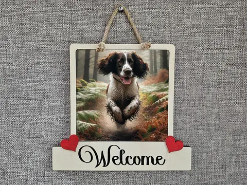 Cocker - Springer Spaniel Welcome Sign Modern Design With Colourful Picture