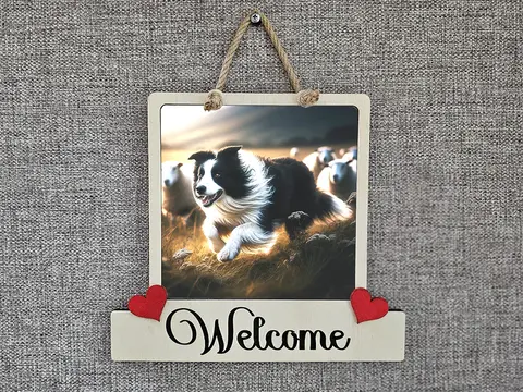 Border Collie Welcome Sign Modern Design With Colourful Picture
