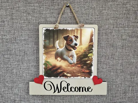 Jack Russell Welcome Sign Modern Design With Colourful Picture