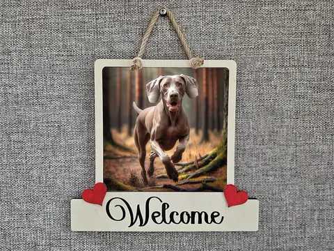 Weimaraner Welcome Sign Modern Design With Colourful Picture
