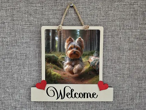 Yorkshire Terrier Welcome Sign Modern Design With Colourful Picture
