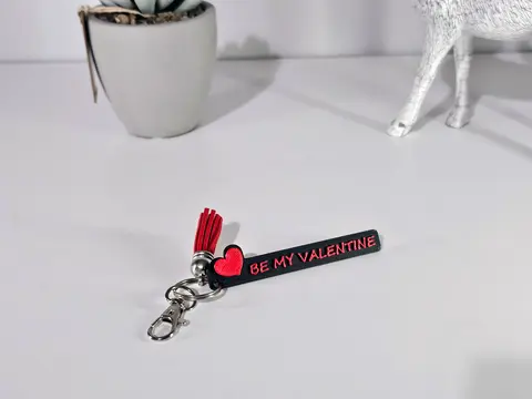 Valentines gift keyring with heart motif and red tassle Be my valentine