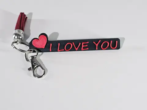 I Love You keyring with heart motif and red tassle Valentines gift