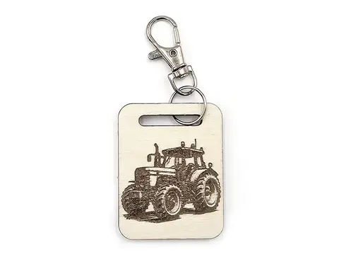 Novelty Tractor Themed Wooden Keyring with Split Ring and Clip