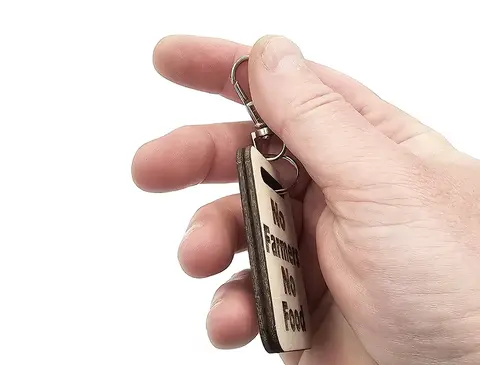 Novelty Tractor Themed Wooden Keyring with Split Ring and Clip