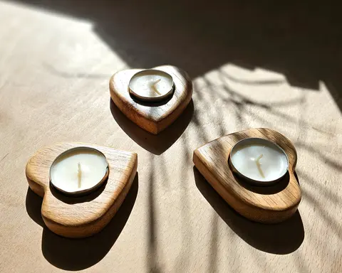 Handmade Solid Oak Heart Shaped Tealight Candle Holder Set of 3