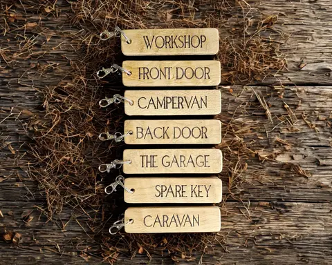 Solid Oak Personalised Keyring, Large Rectangular Shaped Handmade Gift From Reclaimed Wood