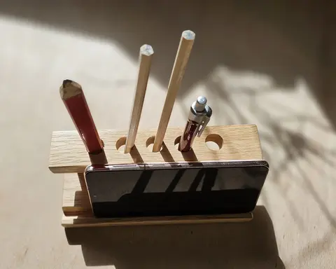 Handmade Solid Oak Desk Organiser Pen and Phone Holder