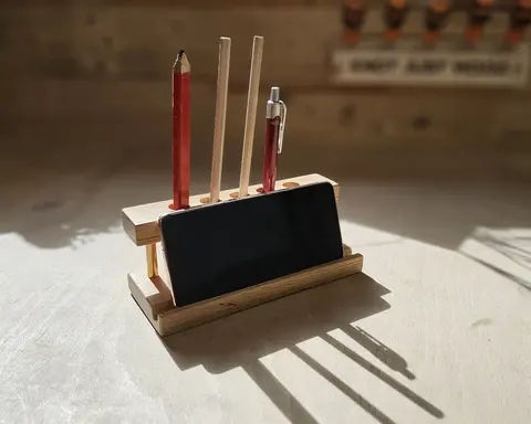 Handmade Solid Oak Desk Organiser Pen and Phone Holder