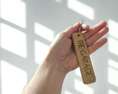 Solid Oak Personalised Keyring, Large Rectangular Shaped Handmade Gift From Reclaimed Wood