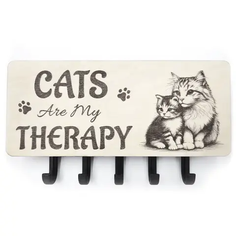 Key Ring Holder Wall Mounted Engraved with CATS are my Therapy