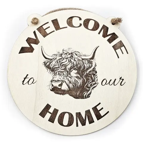 Welcome to our Home Highland Cow Plaque Sign Full Head Image
