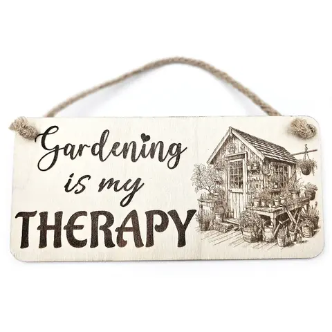 Gardening Decorative Sign | Plaque | Gardening is my Therapy With Potting Shed and Potting Table
