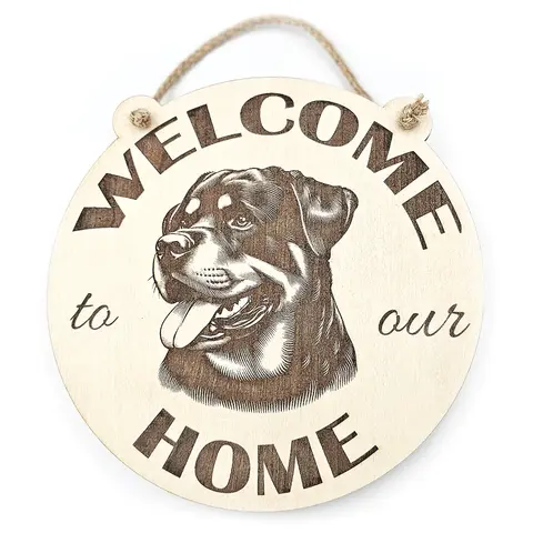 Welcome to our home with a Rottweiler plaque / sign