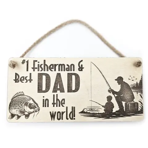 Best Dad in the World with Child Fishing Decorative Sign