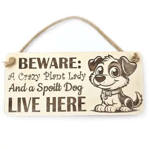 Crazy Plant and Dog Lady Cartoon Decorative Signs and Plaques