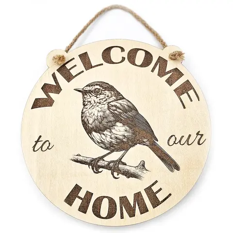 Welcome To Our Home Robin Redbreast Bird Hanging Wall Plaque / Sign