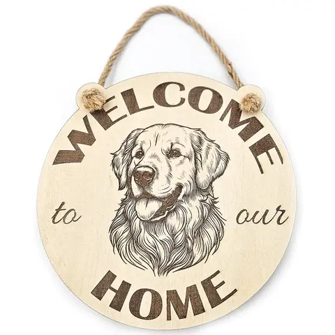 Welcome To Our Home Golden Retriever Hanging Wall Plaque / Sign