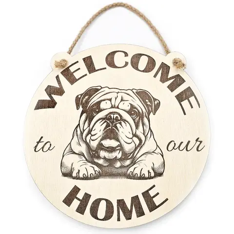 Welcome To Our Home English Bulldog Hanging Wall Door Porch Plaque / Sign