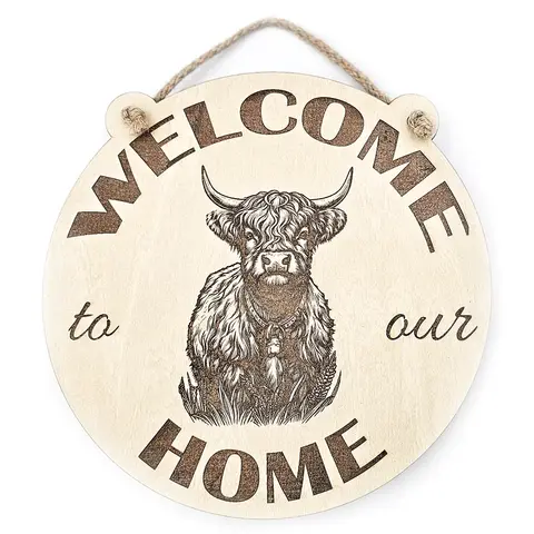 Welcome To Our Home Highland Cow Wall Mounted Plaque Decorative Guest Sign