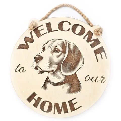 Welcome To Our Home Beagle Hanging Wall Door Porch Plaque / Sign