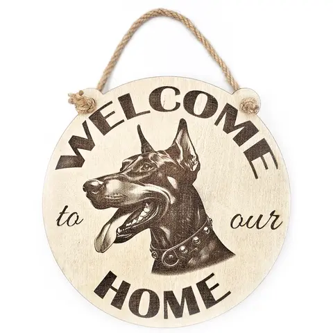 Welcome To Our Home Doberman Hanging Wall Door Porch Plaque / Sign
