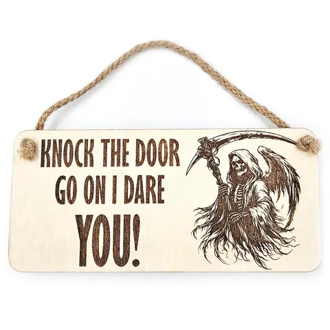 Knock The Door Grim Reaper Decorative Sign | Plaque | Hanging or Desk Mounted