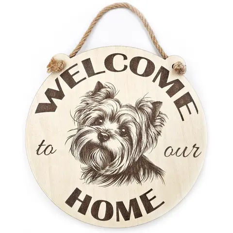 Welcome To Our Home Yorkie Hanging Wall Door Porch Plaque / Sign