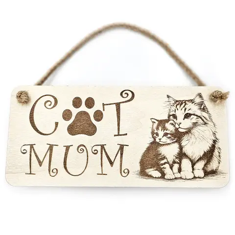 Cat Mum with Paw Print | Cat and Kitten Decorative Sign | Plaque