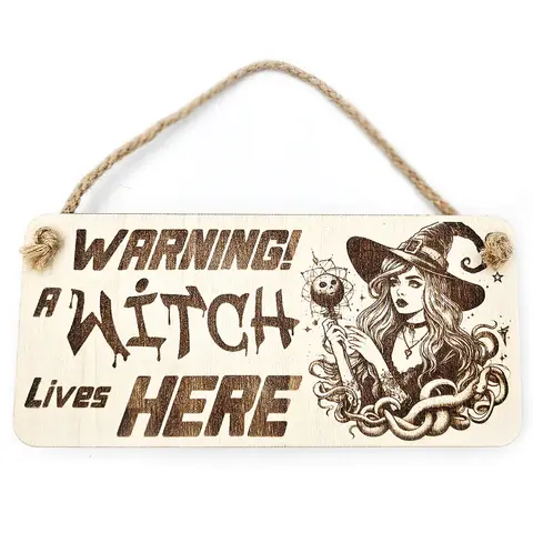 Warning A Witch Lives Here Decorative Sign | Plaque | Hanging | Desk Mount