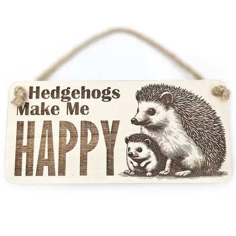 Hedgehogs Make Me HAPPY Mum and Baby Decorative Sign | Plaque | Wall or Desk Mount