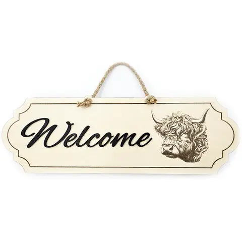 Highland Cow Welcome Sign Decorative Plaque With 3D Raised Lettering