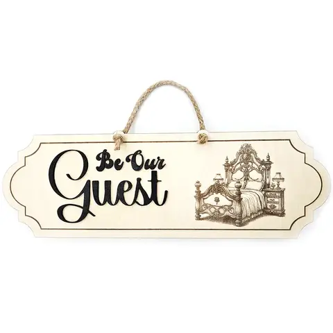 Be Our Guest Sign Deluxe Decorative Plaque With 3D Raised Lettering and Bed Graphic