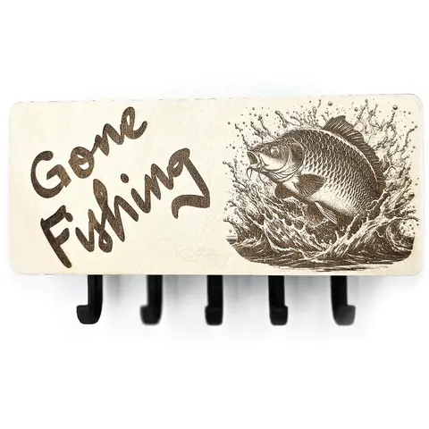Gone Fishing Key Ring Holder Wall Mounted Engraved Carp Fishing Gift Ideas